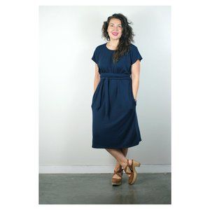 Erin MacLeod Shift Dress in Faded Black with Peacock Print